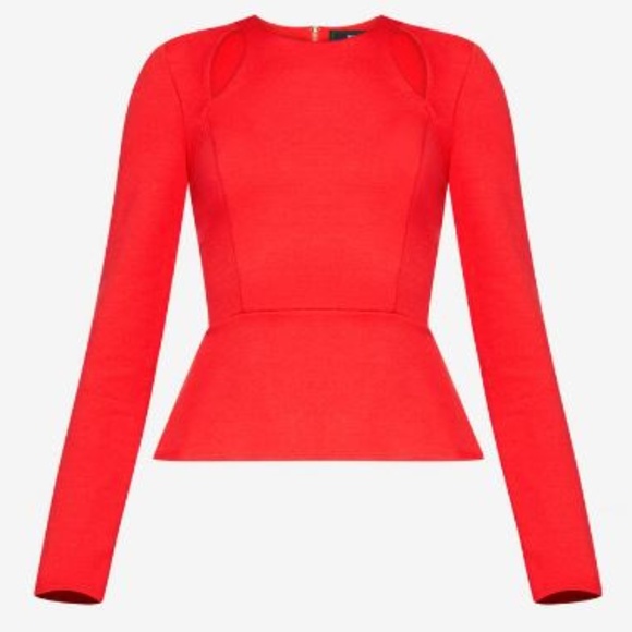 BCBG MaxAzria Bianka Cutout Zip-Back Peplum Top - Picture 4 of 8
